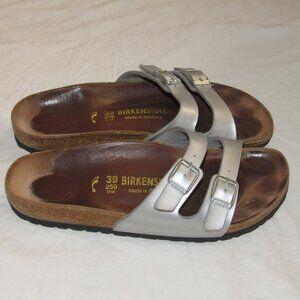 Birkenstock Ibiza Metallic Silver Two Strap Sandals Womens sz 39 US 8